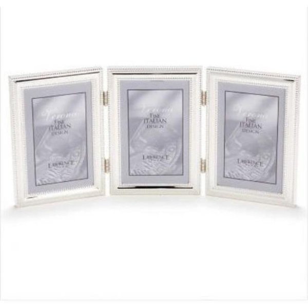 Blueprints 5x7 Hinged Triple - Vertical - Metal Picture Frame Silver-Plate with Delicate Beading BL92422